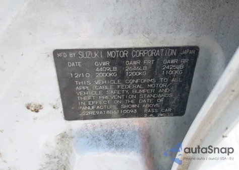 2011 Suzuki Kizashi S z USA, uszkodzony, nr VIN JS2RE9A18B6110093